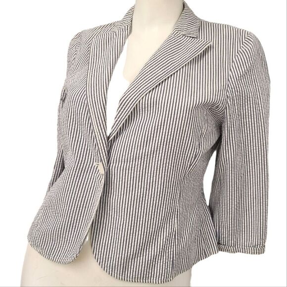 Petite Sophisticate Blue Striped Seersucker Blazer Womens size 6 Jacket Suit Off - Picture 3 of 9
